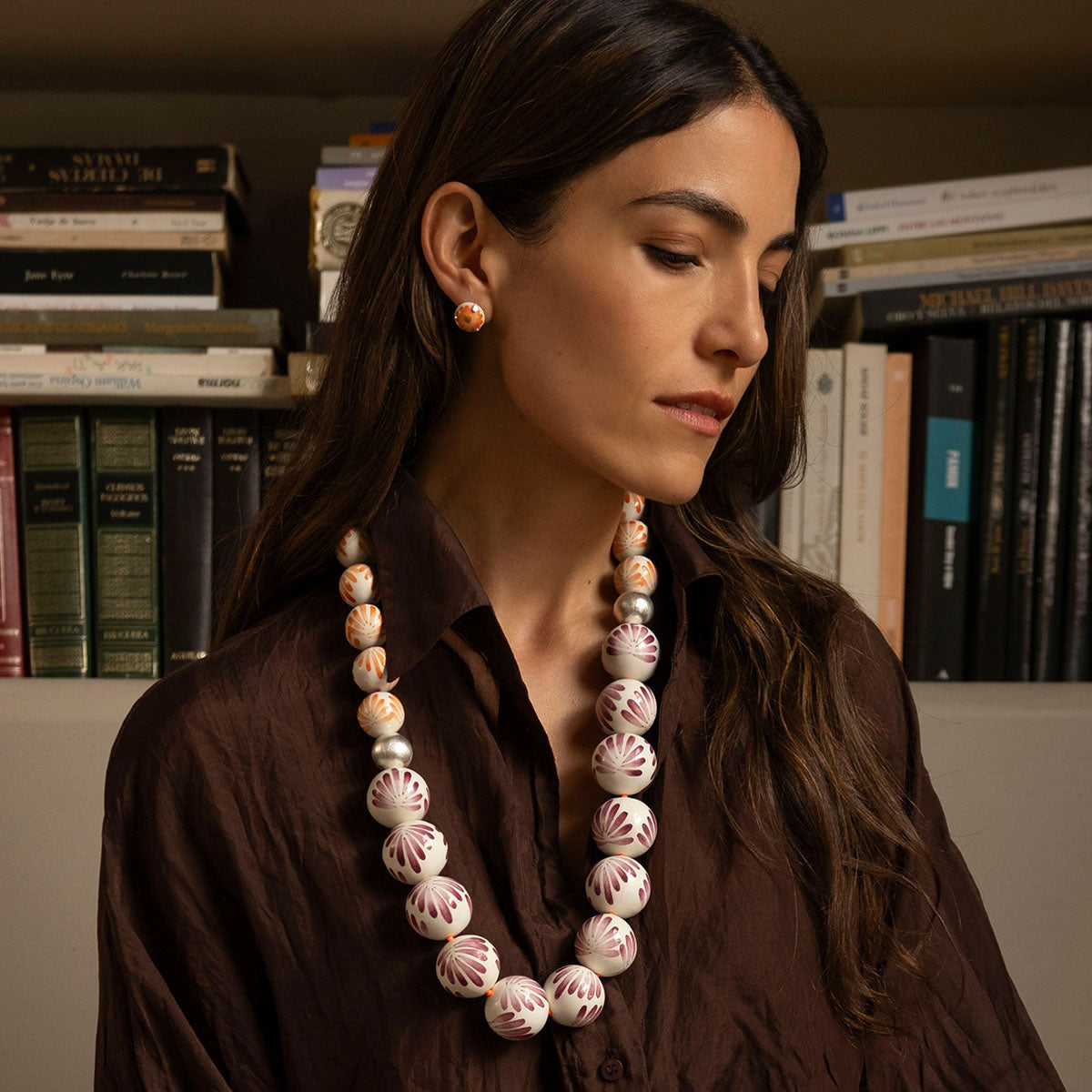 CARMEN Ceramic & Silver Spheres Long Necklace