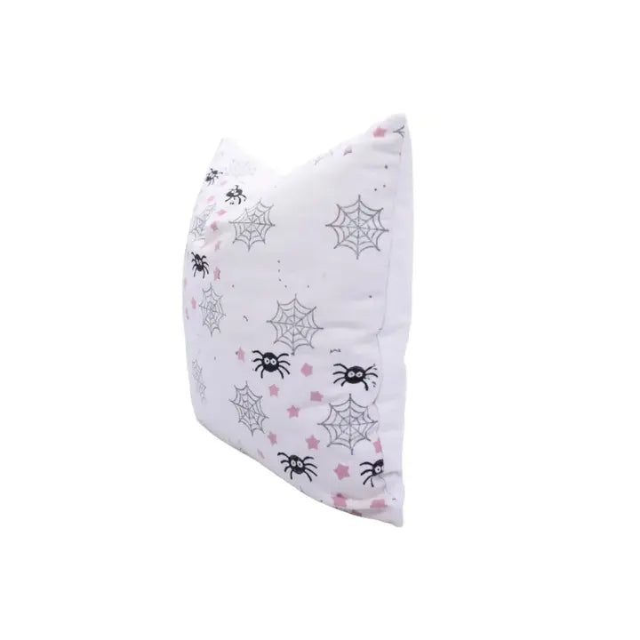 Hallowen Design  Handmade Block Print Thick Cotton White Pillow Cover -Spider Web