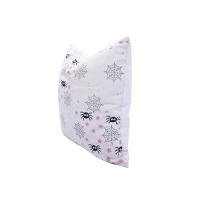 Hallowen Design  Handmade Block Print Thick Cotton White Pillow Cover -Spider Web