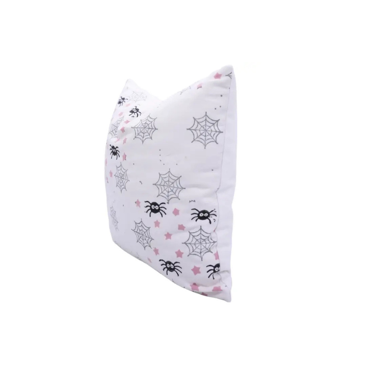 Hallowen Design  Handmade Block Print Thick Cotton White Pillow Cover -Spider Web