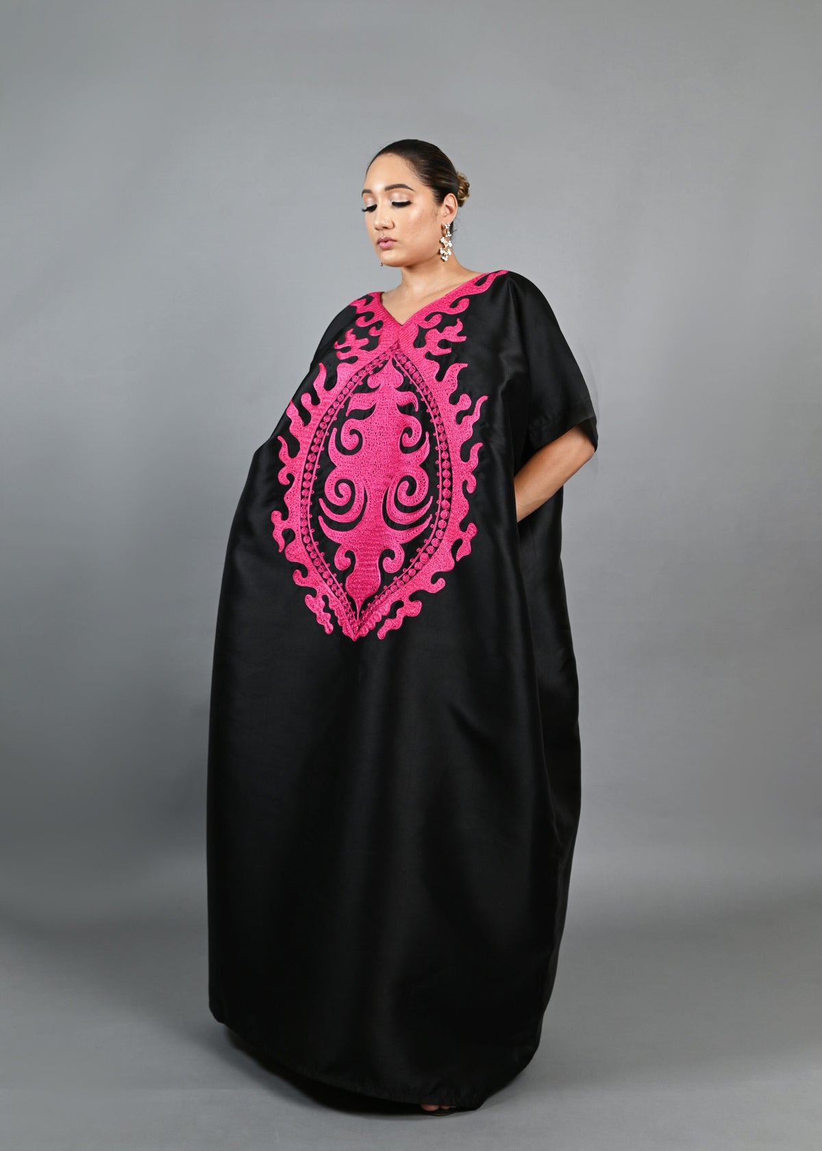 Soso Boubou (black color with pink embroidery) -African maxi dress