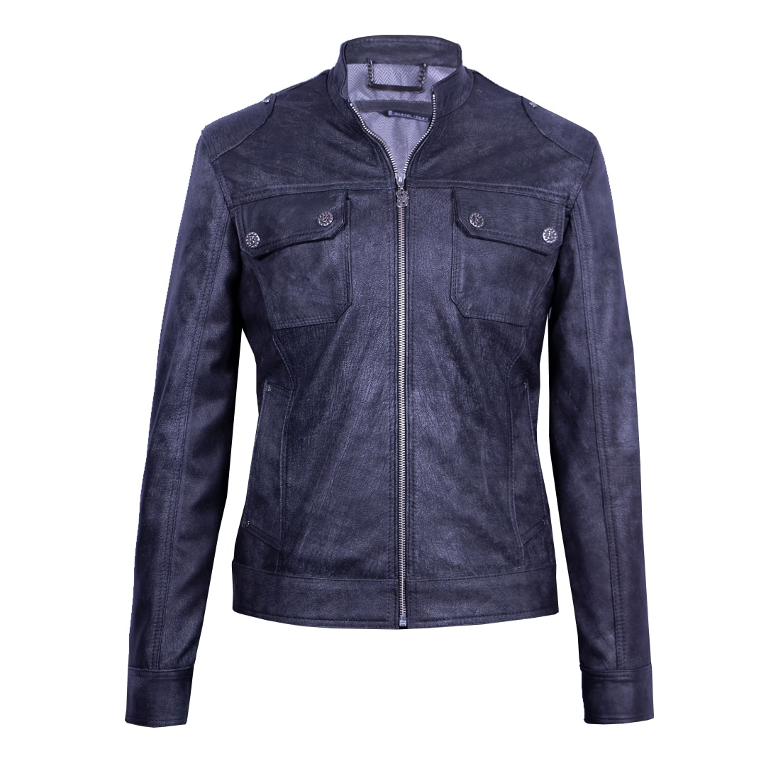 Dark Gray Distressed Leather Jacket