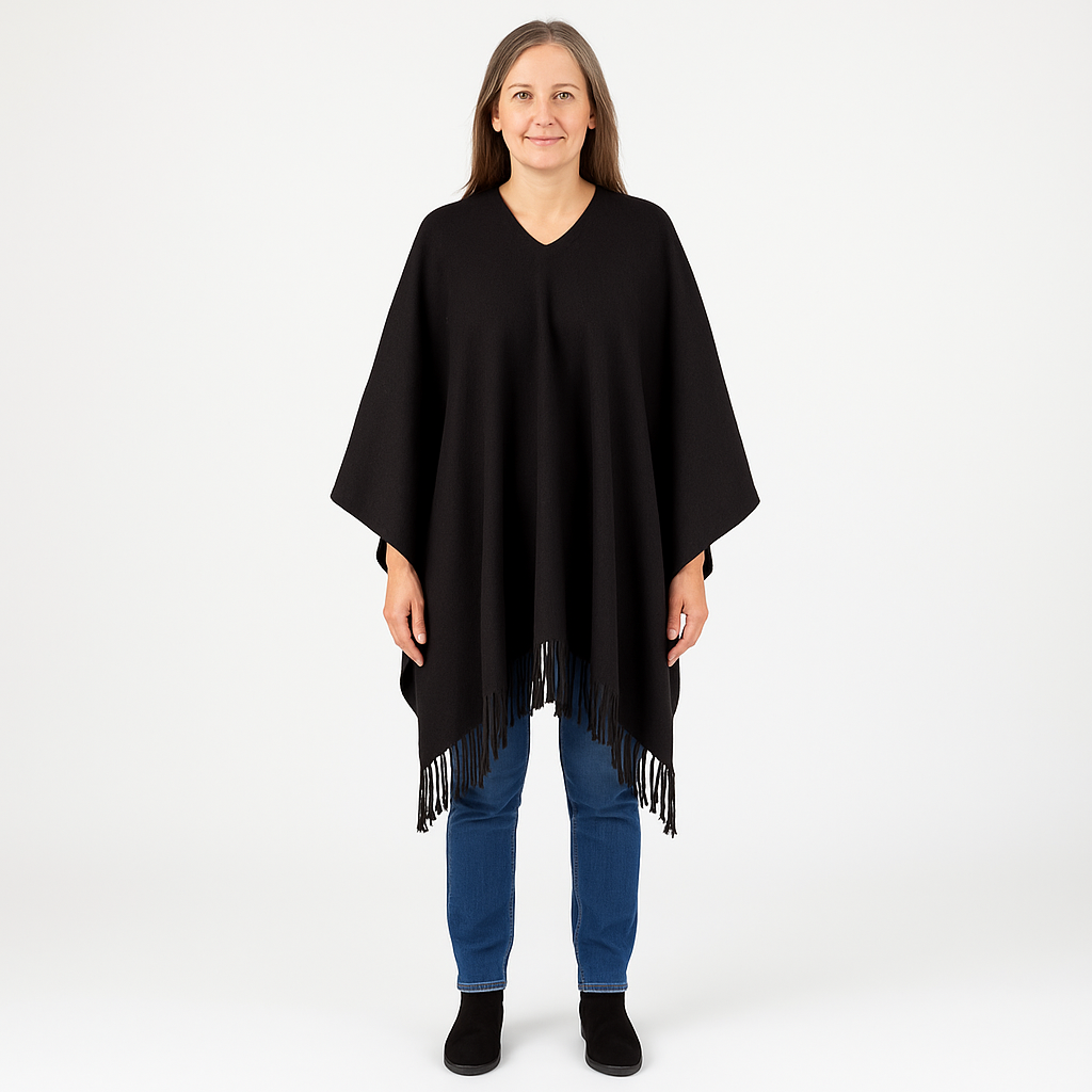 Alpaca Wool Poncho – Black