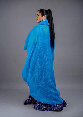 Casablanca blue Twist Top With Maxi Flare Sequin Skirt Set (blue)