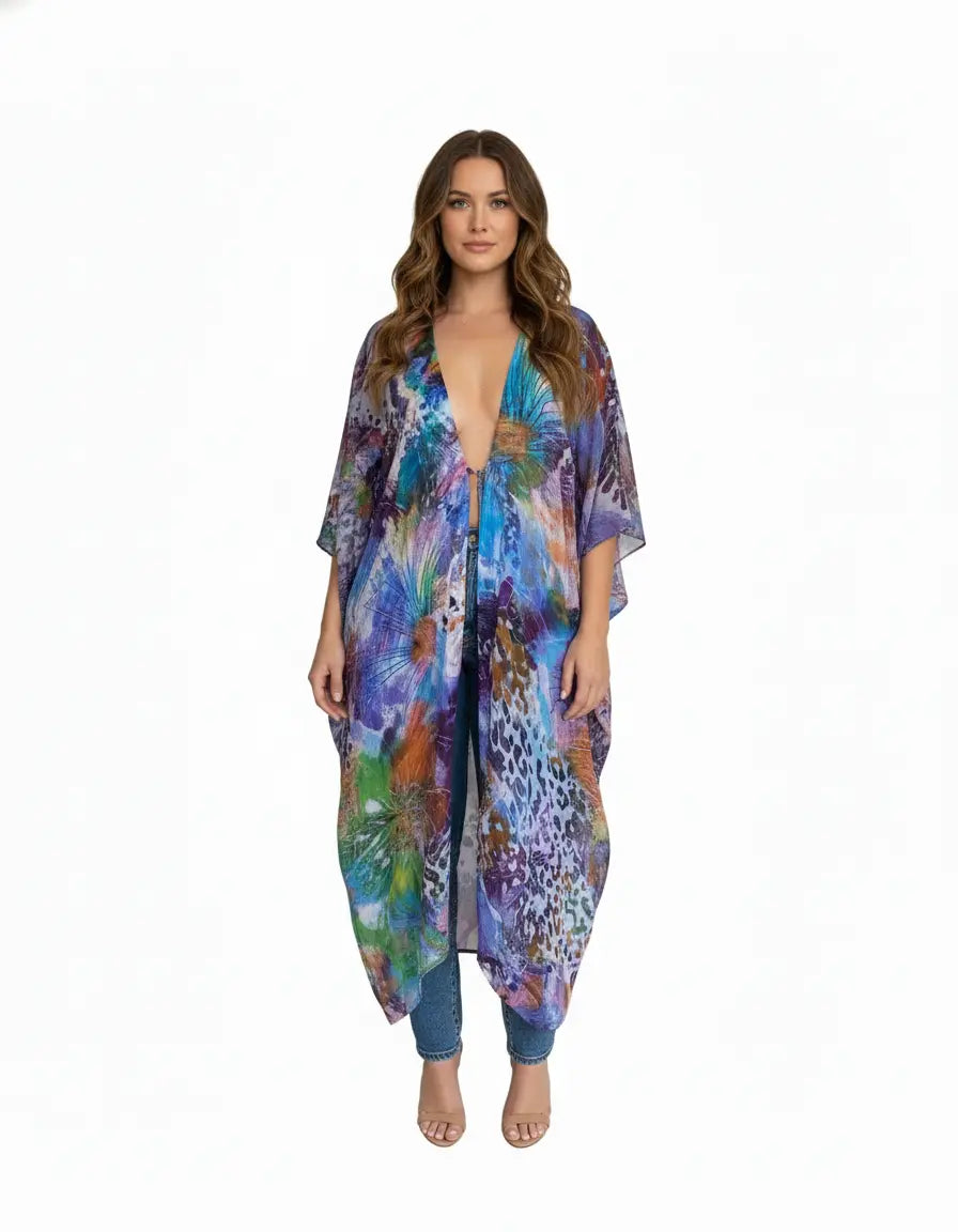 Silk Purple Print Kamala Kimono
