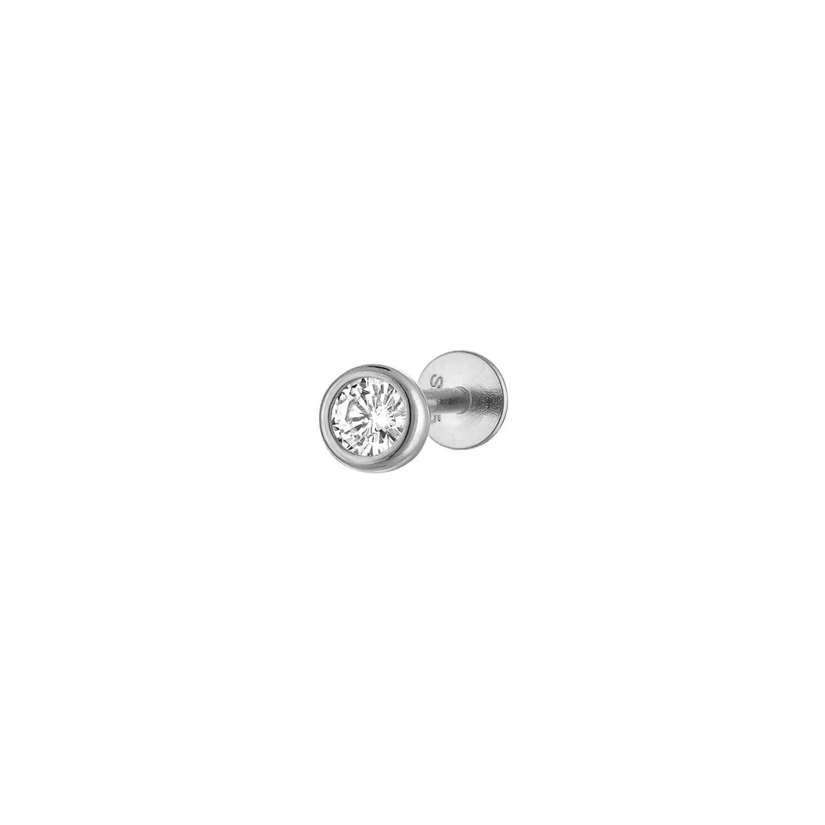 Single Round Pave Flatback Sterling Silver Earring Stud