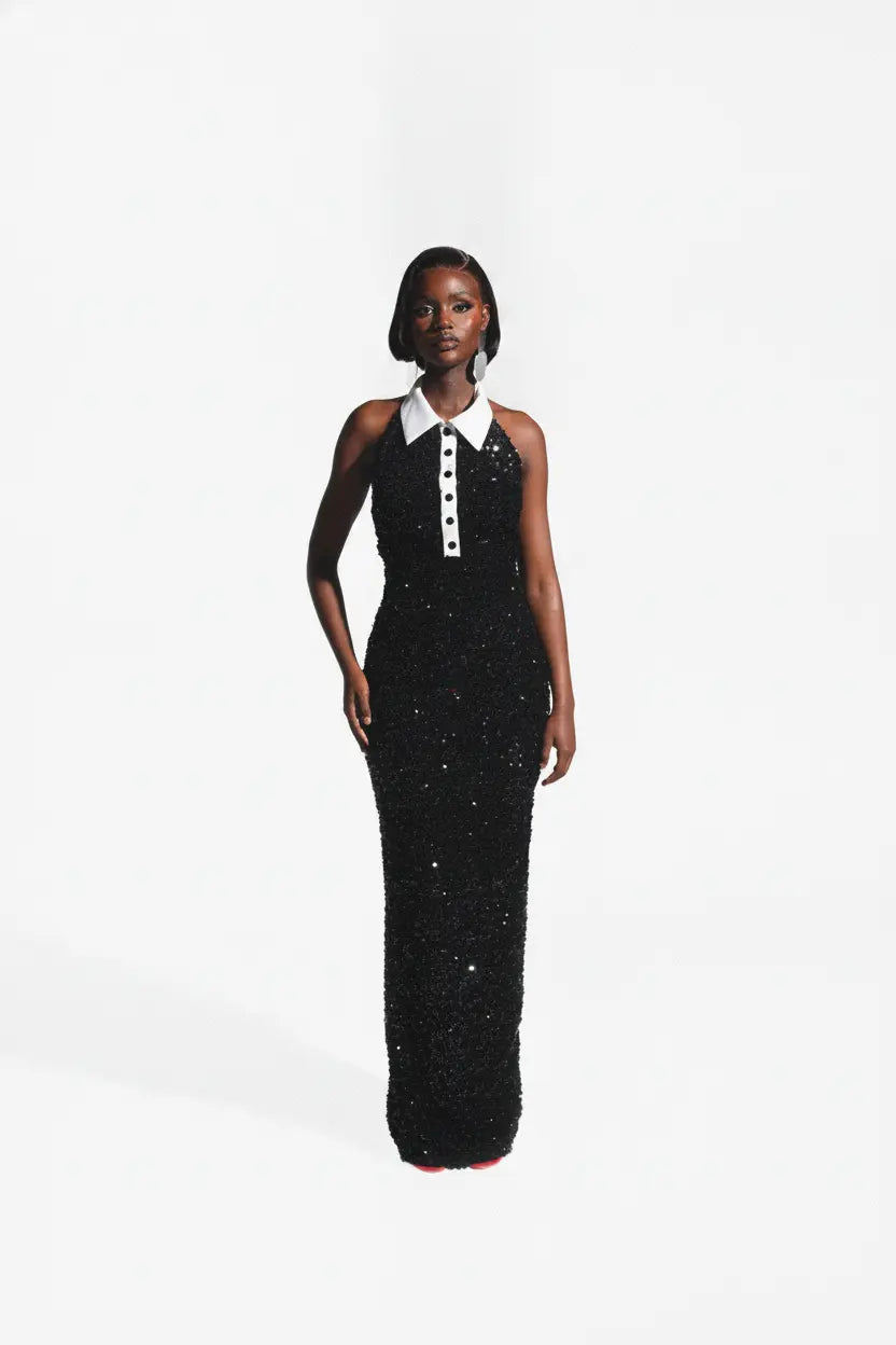 Ria Halter Sequin Maxi Dress