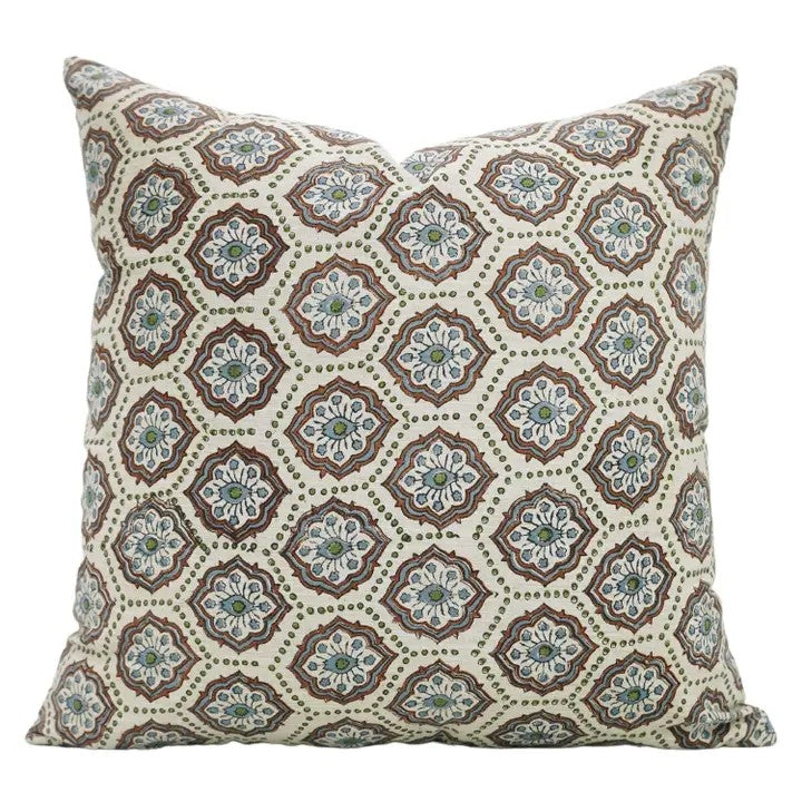 Bohemian Block Print Linen Blend Pillow Cover - Charkha
