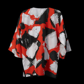 Red White Black Blocks Silk Cardigan