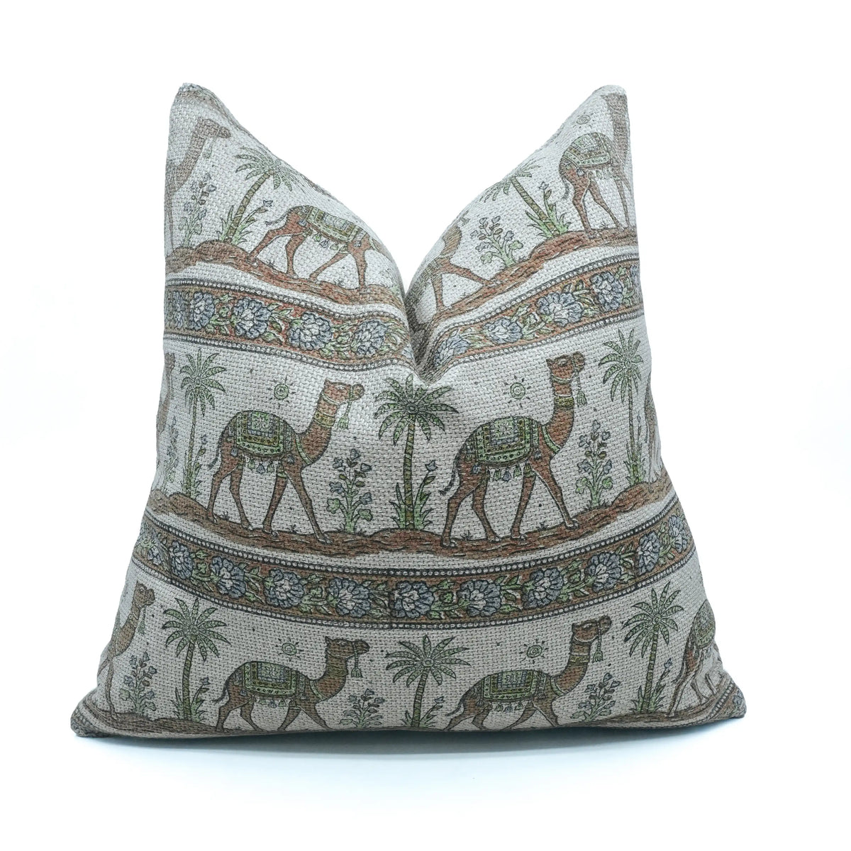 Stylish Bohemian Block Design Jute Linen Pillow Cover - Camel