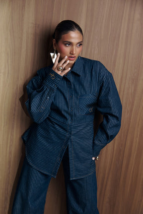 Denim Pinstripe TIA Button Up Shirt