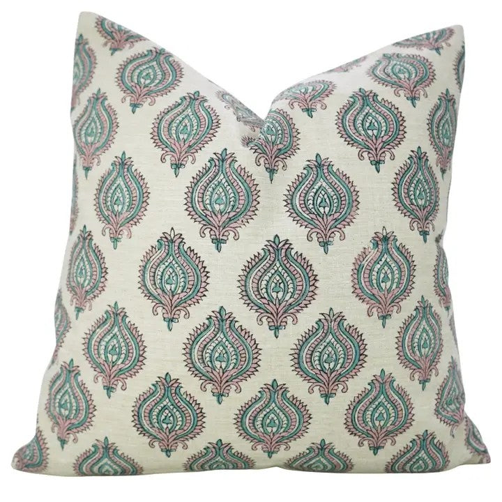 Bold Style Block Print Linen Blend Pillow Cover - Uday