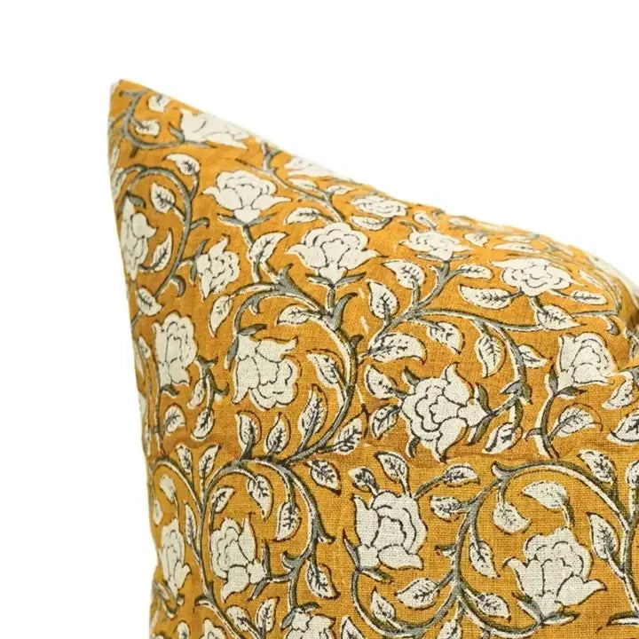 Boho Decor Hand-carved Block Printed Boho Pure Linen Pillow Cover- Amritvela