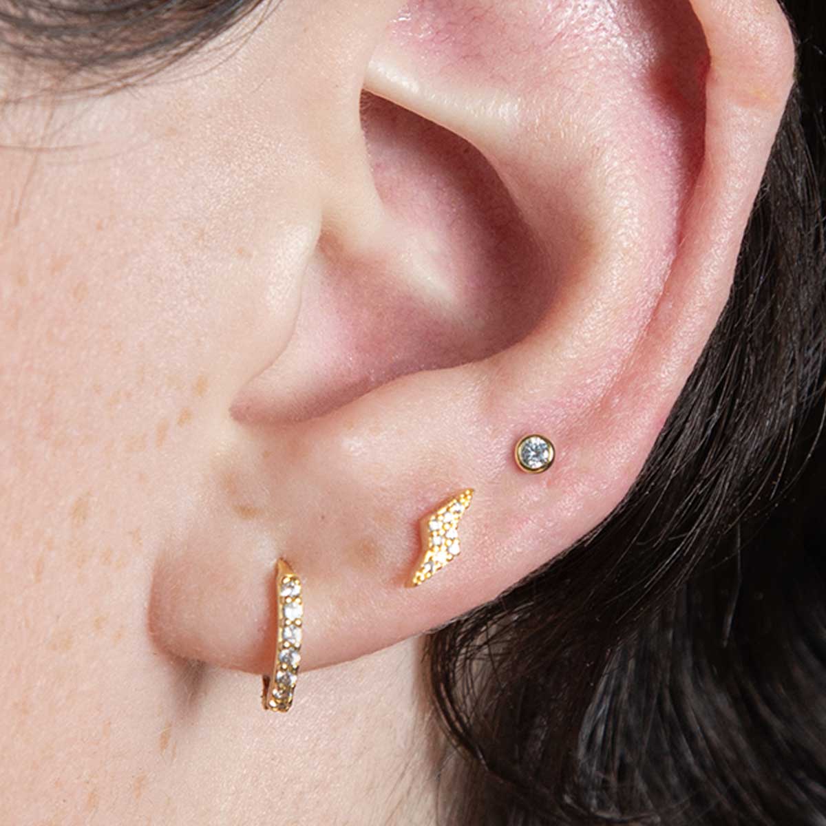 Single Round Pave Flatback Sterling Silver Earring Stud