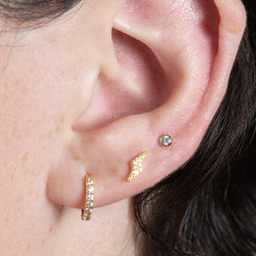 Single Round Pave Flatback Sterling Silver Earring Stud