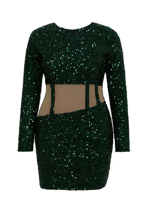 Emerald Allure Sequin Cut-Out Dress
