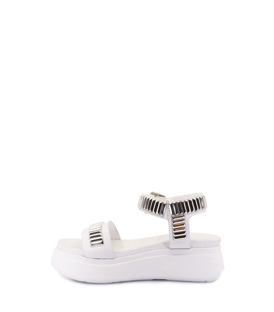 Elevated White Platform Sandals with Studs Roya