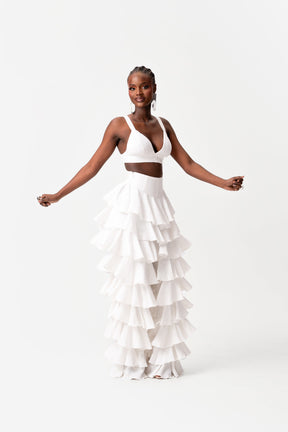 Linen DARIA Ruffle Pants in White