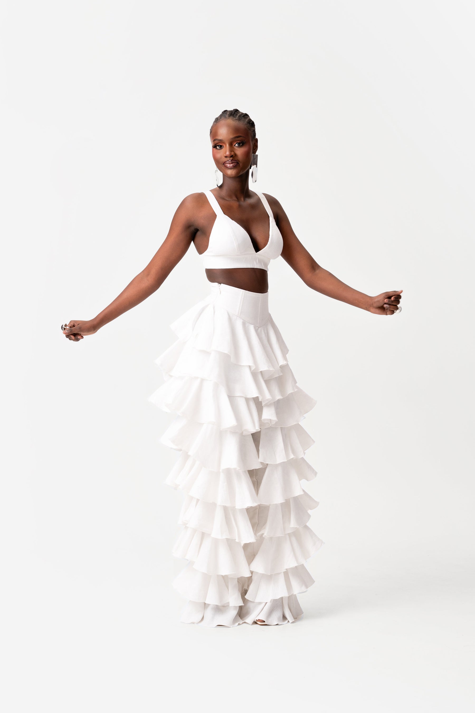 Linen DARIA Ruffle Pants in White