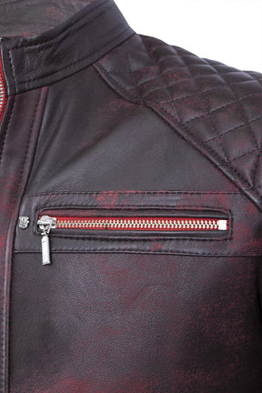 Wine red heather leather jacket
