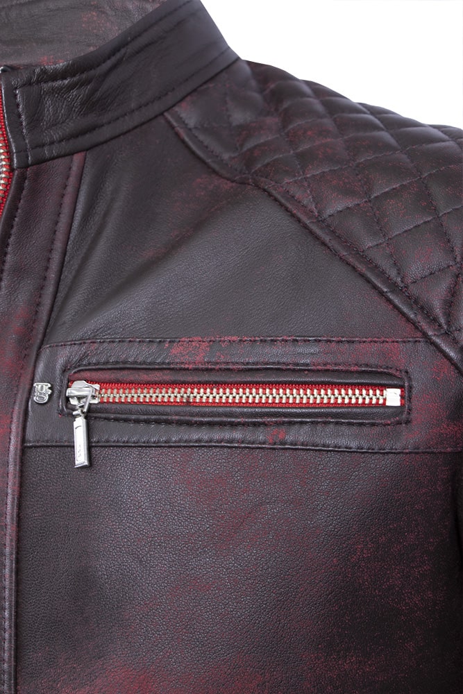Wine red heather leather jacket