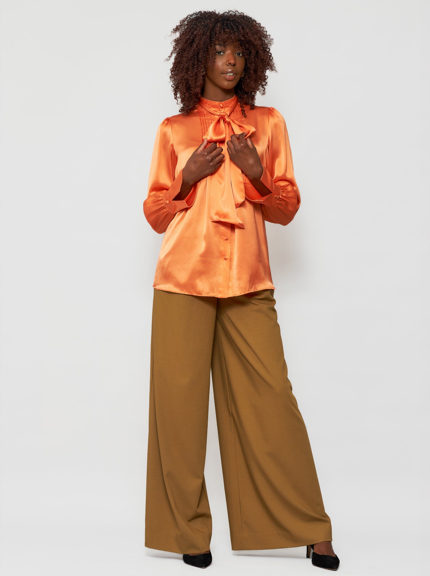 Phaius Bow Tie Silk Charmeuse Blouse
