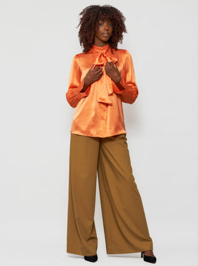 Phaius Bow Tie Silk Charmeuse Blouse