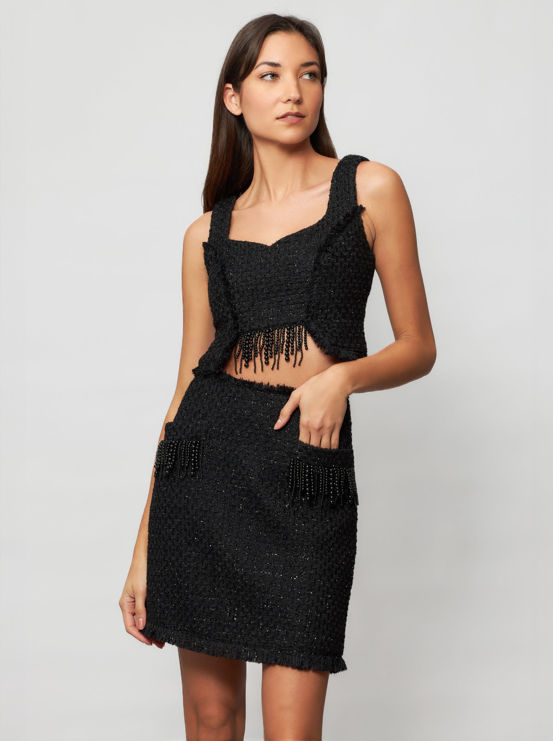 Tia Shimmering Tweed Bouclé Crop Top