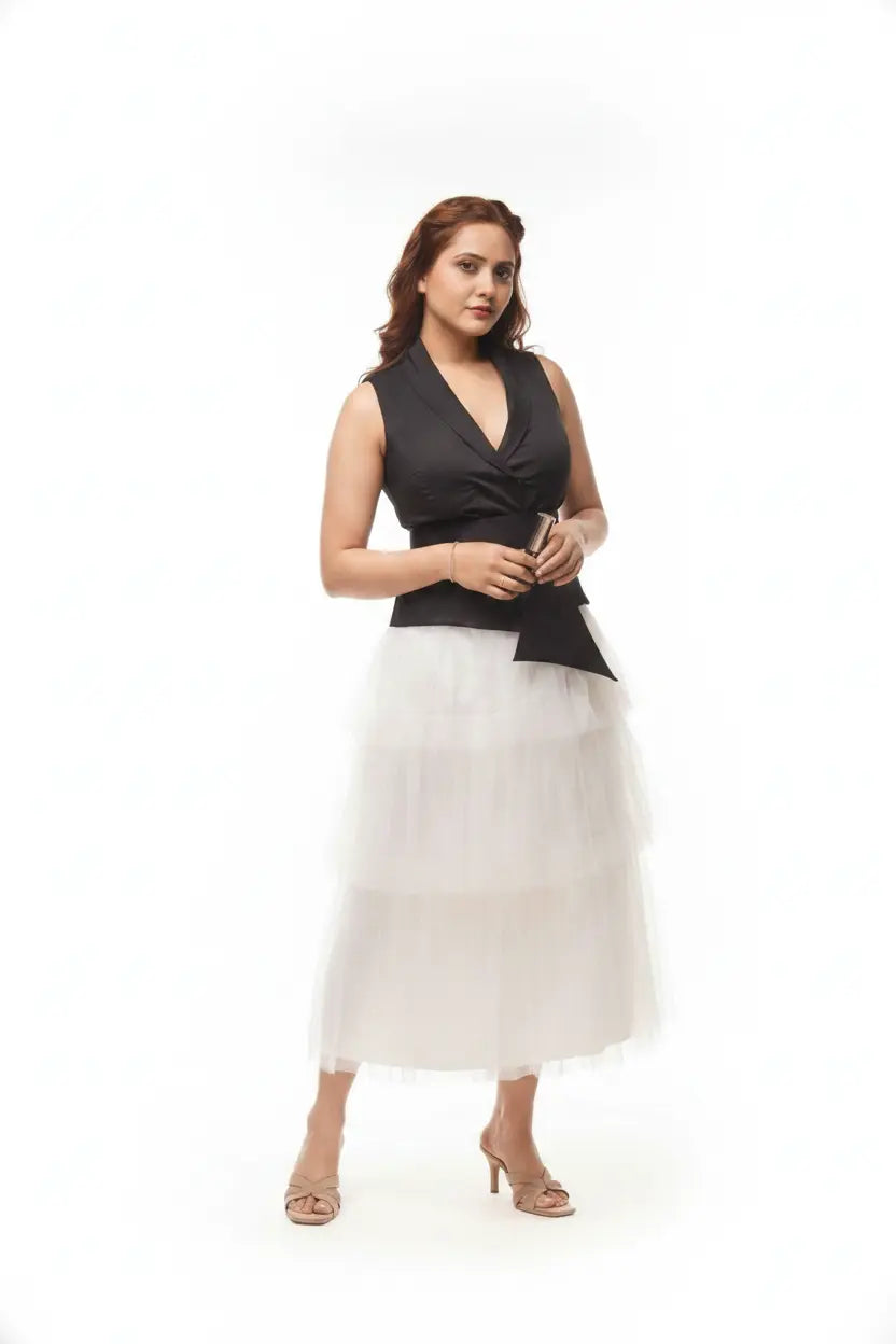 Ivory Layer Skirt & Black Waist Coat - Timeless Pairing