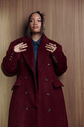 Iman Wool Long Jacket In Burgundy