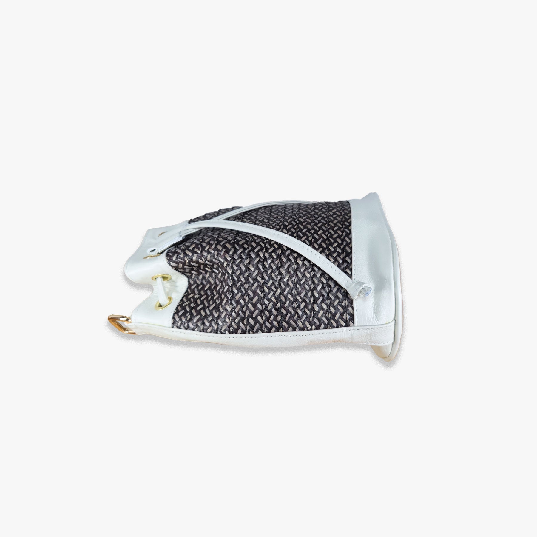 Beige Leather Bucket Terra Bag – Handmade Crossbody & Handbag, Ethical Palm Weave Bucket bag for Women