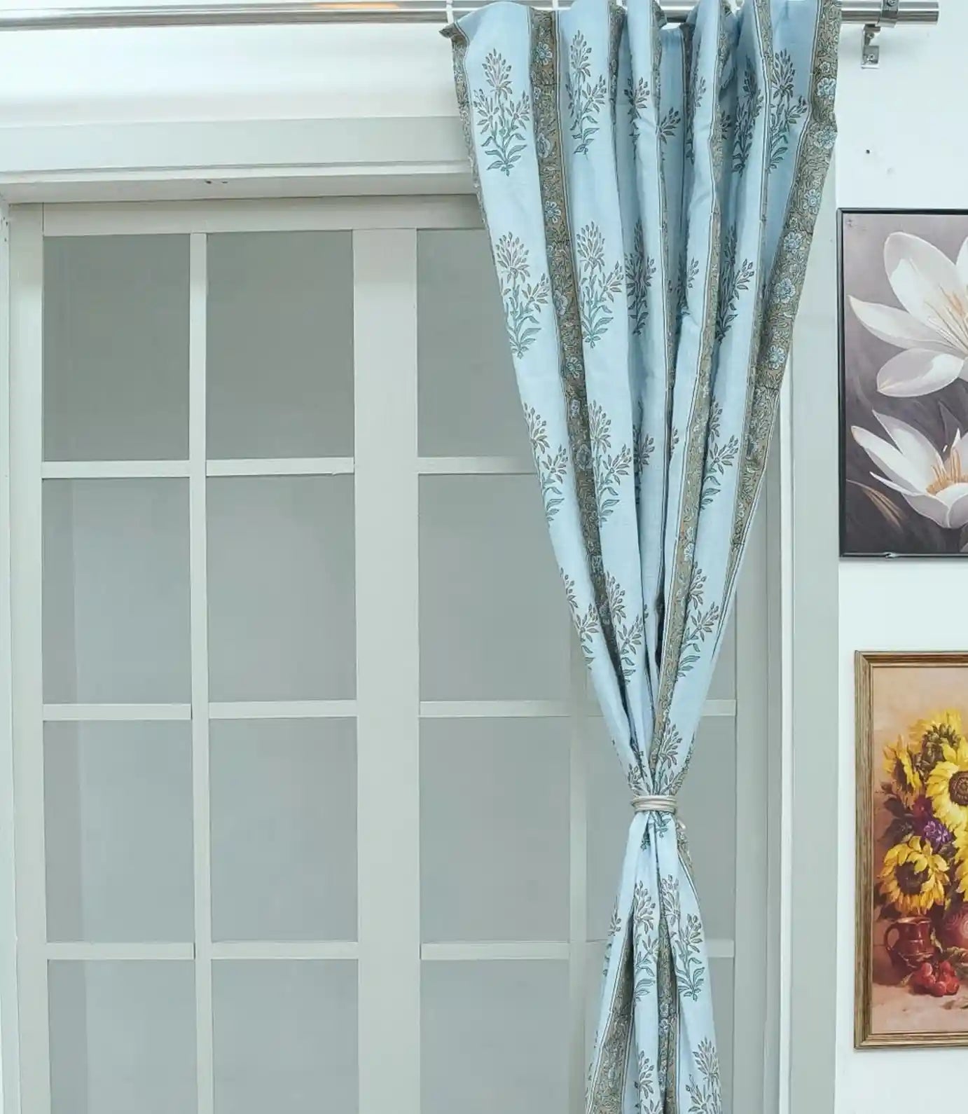 Handmade Noor Floral Block Print Linen Curtain