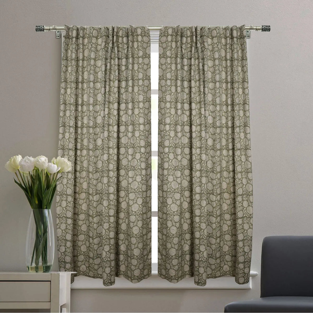 Natural Print Viscose Linen Ring Curtain - Rajat