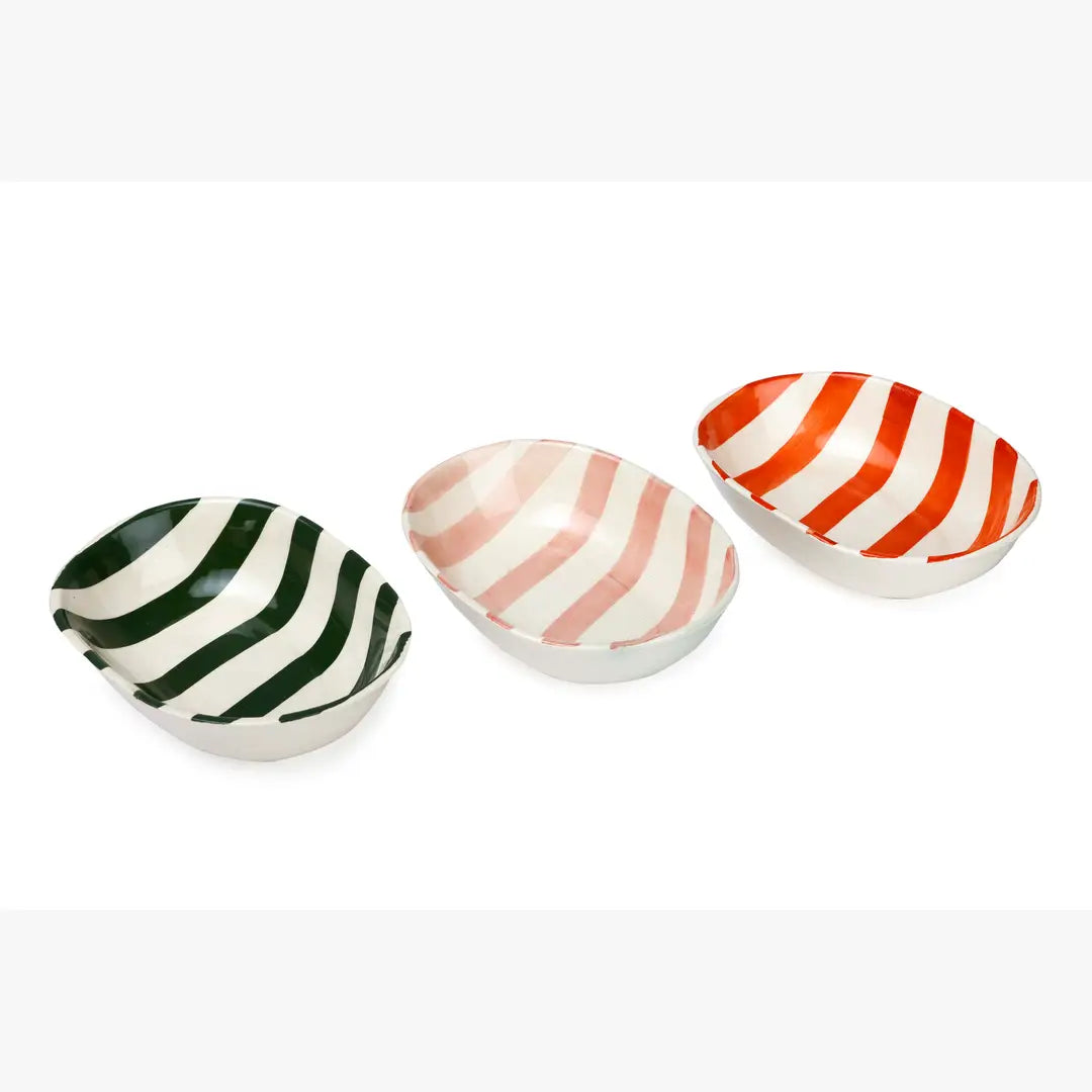 Ceramic stripe Bowl, Olive Green  7x5x2 Inches (Set of 4)