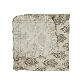 Stylish Block Printed Linen Blend Table Set Of 4 Frill Napkin - Samrat