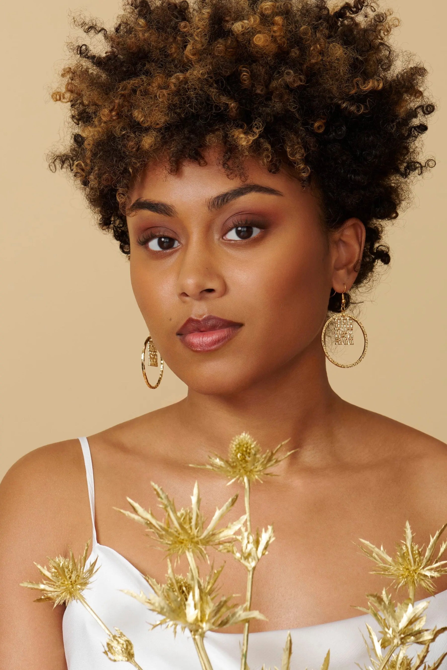 Gold Square Hammered Hoop Earrings