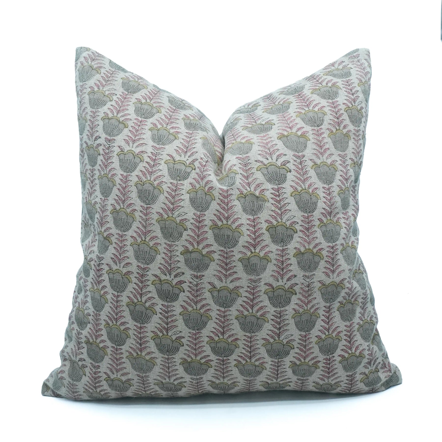 Handmade Block Print Thick Linen Throw Cushion Cover - Lotus