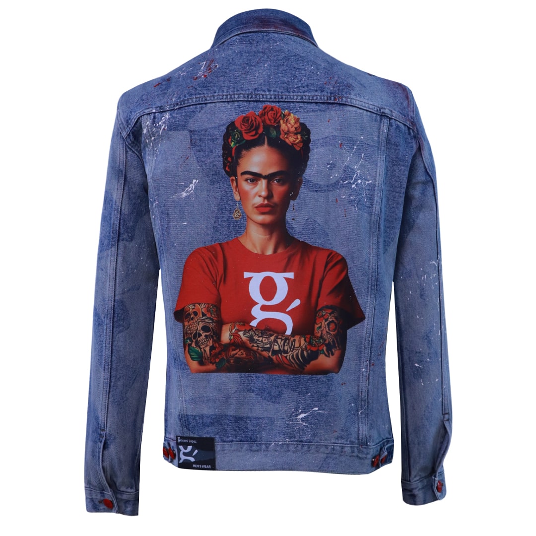 Blue denim jacket with Frida Kahlo print
