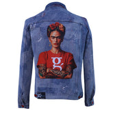 Blue denim jacket with Frida Kahlo print
