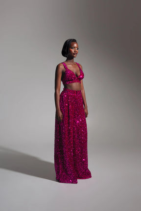 LIZA Sequin Pants in MAGENTA