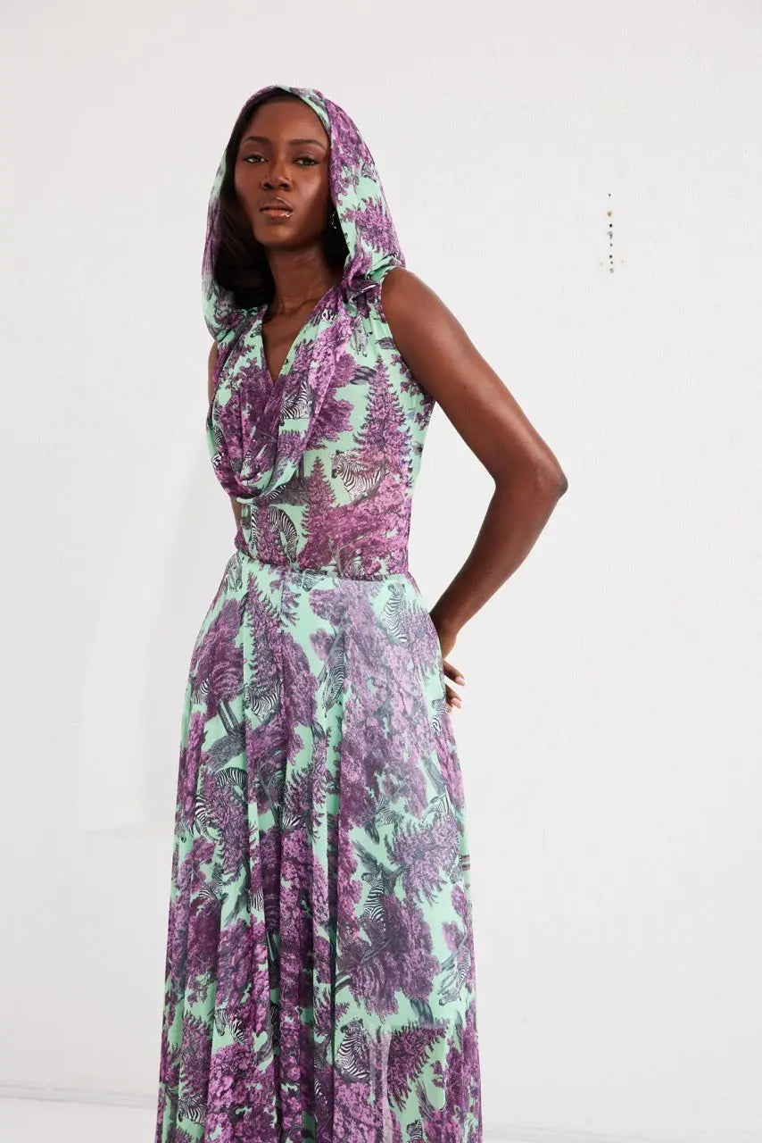 Two-Piece Palazzo Set – Afterlight Safari- Green-Pink