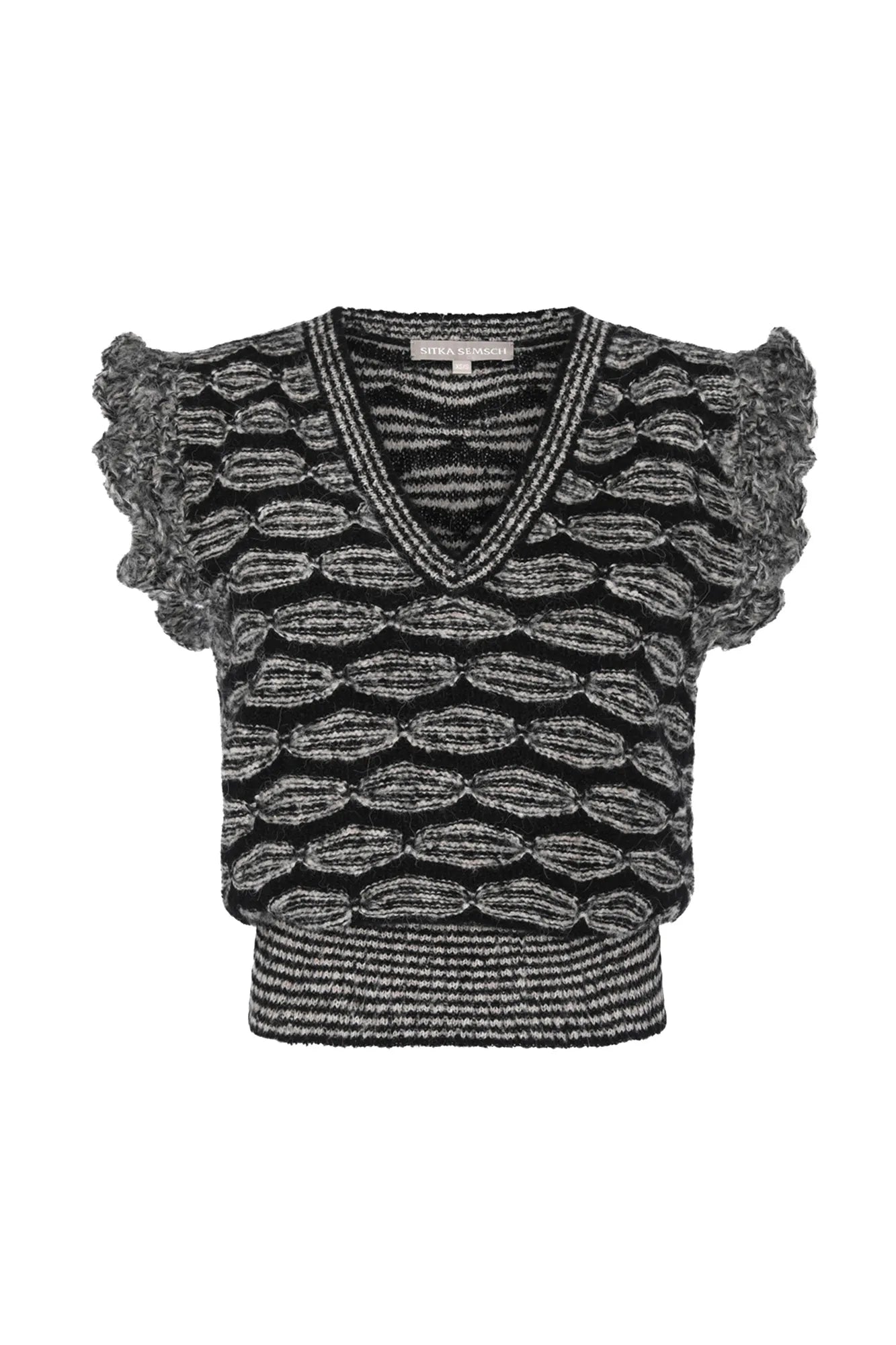 Beca Crochet Sleeve Alpaca Vest | Black Melange