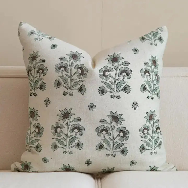 Bohemian Block Printed Design Viscose Linen Pillow Cover - Sadabahar