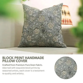 Stylish Handmade Block Print Pure Linen Pillow Cover- Rameshwaram