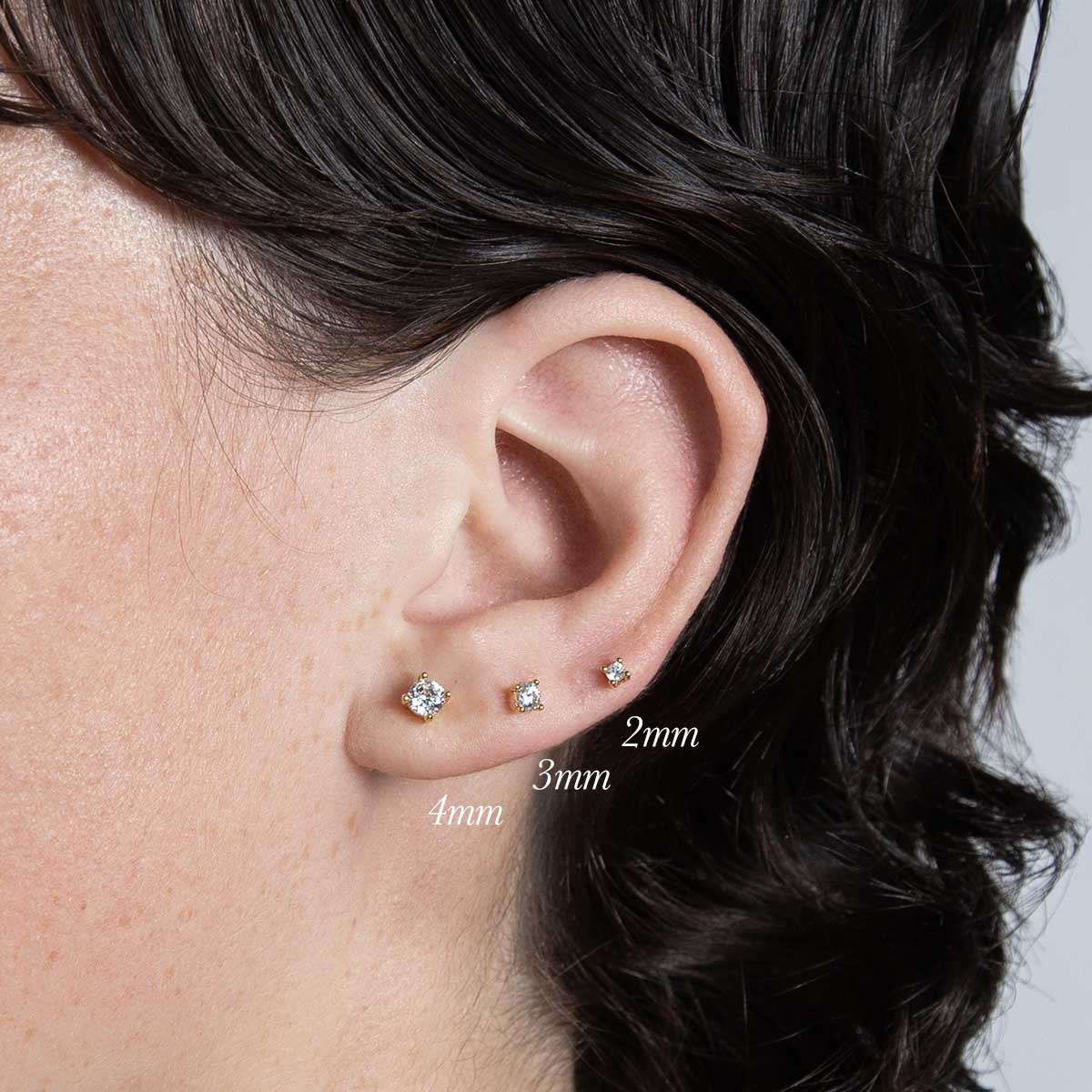 3 Gold Pave Earring Stud Set