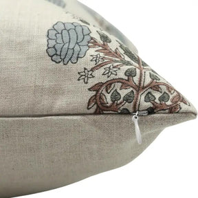 Floral Handmade Stylish Block Printed Pure Linen Cushion Cover - Swadesh
