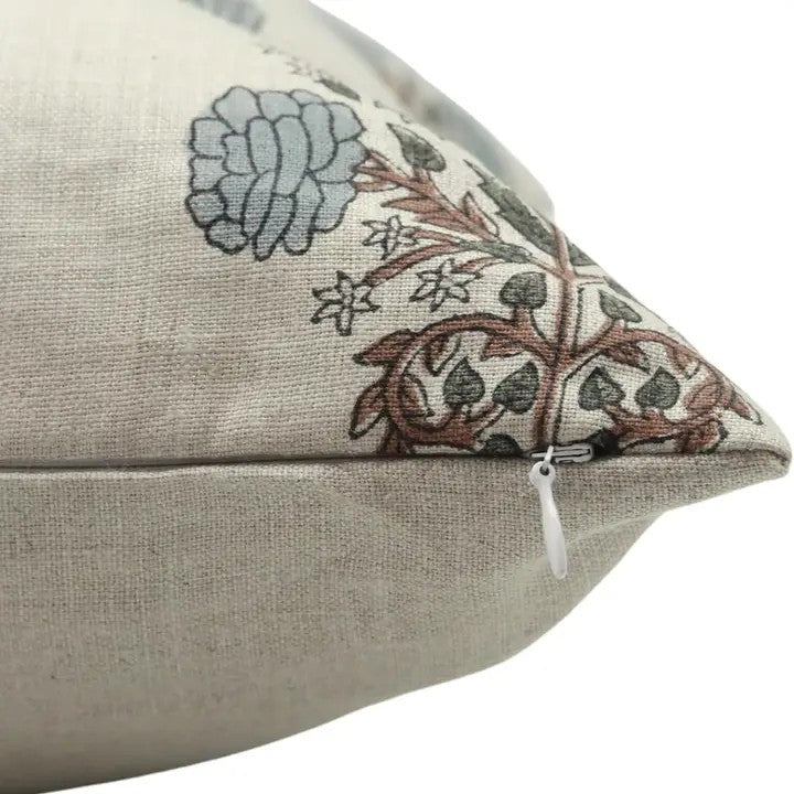 Floral Handmade Stylish Block Printed Pure Linen Cushion Cover - Swadesh