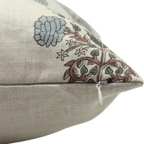 Floral Handmade Stylish Block Printed Pure Linen Cushion Cover - Swadesh