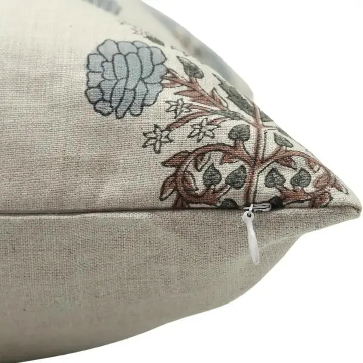 Floral Handmade Stylish Block Printed Pure Linen Cushion Cover - Swadesh