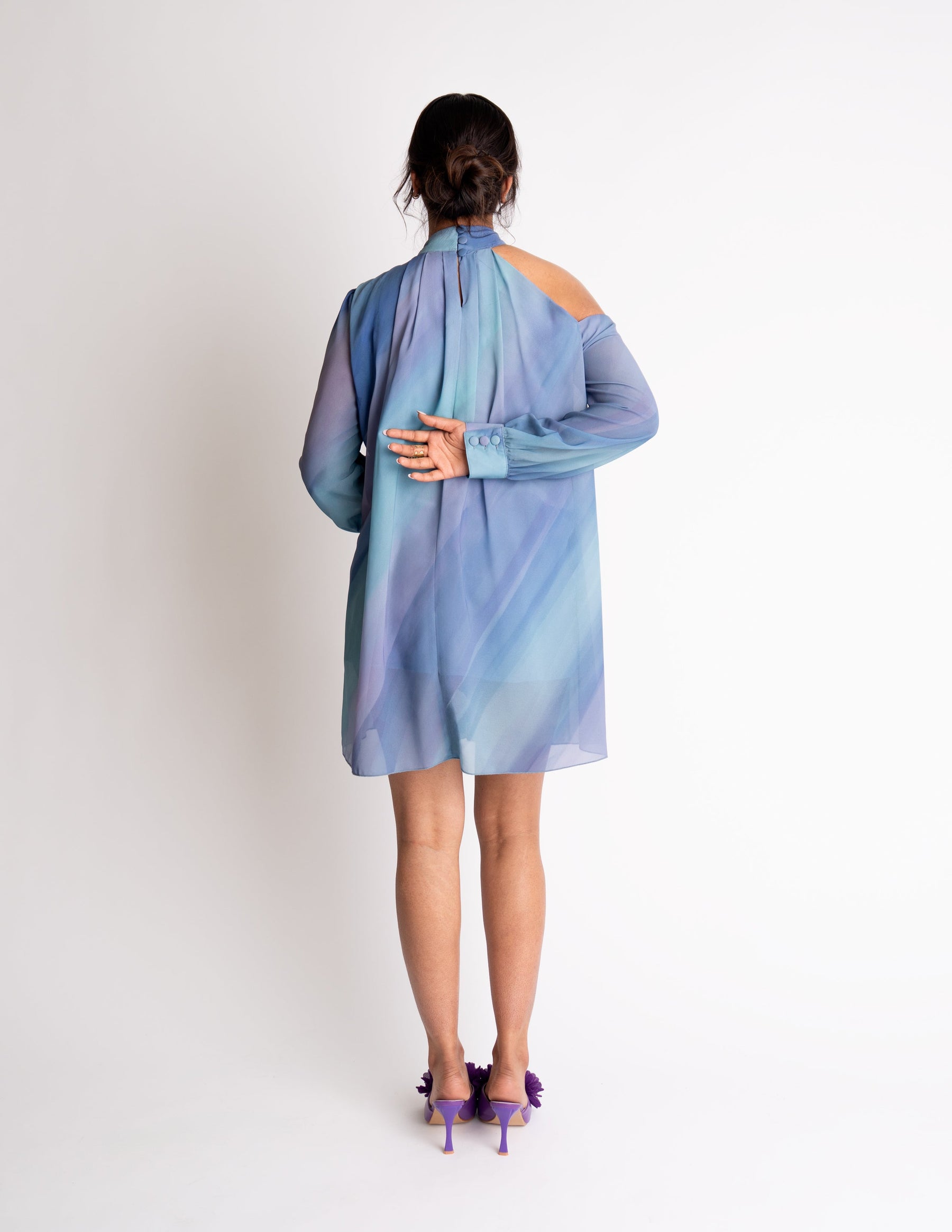 One-Shoulder Bow Tie Mini Dress – Azure Bloom